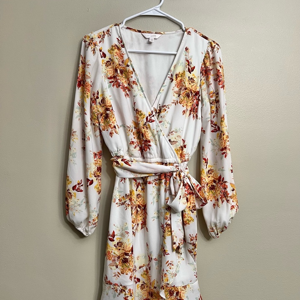 LC Lauren Conrad Floral Long Sleeve Dress - White and Yellow